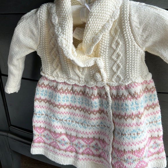 Fair isle sweater dress with matching beret beanie hat 0-3 - Picture 2 of 7